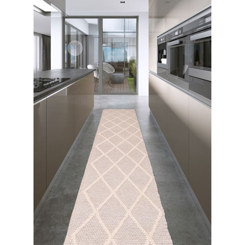 ECARPETGALLERY Braid weave Sienna Grey Wool Rug - 2'2 x 13'4
