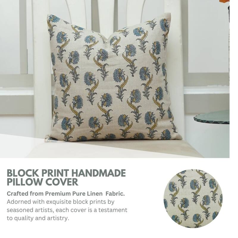 Fabdivine Hand Block Print Pillow Cover Square Home Decor, Daffodil