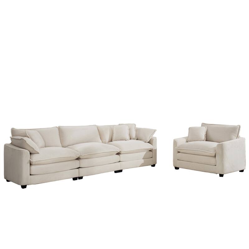 2-Piece Flexible Combinations Sofa Set with 3-Seater Corduroy Fabric Sofa and Single Accent Sofa Chair for Livingroom
