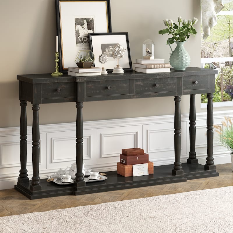 Modern Country Style Console Table for Hallways, Living Rooms, and Bedrooms - Antique Black