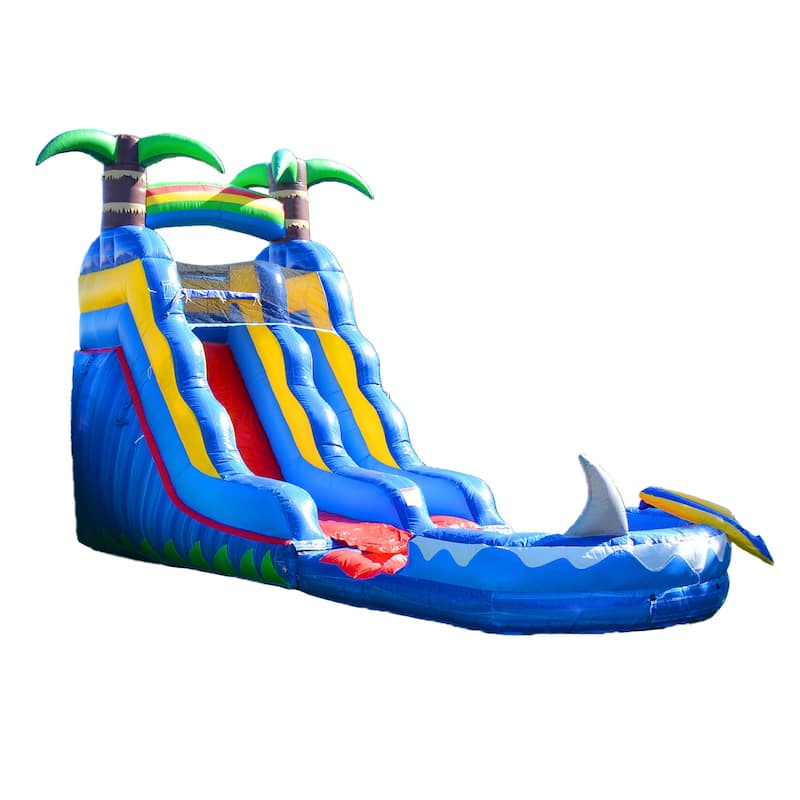 HeroKiddo 15' Ocean Shark Commercial Grade Inflatable Water Slide with Attached Splash Pool (No Blower Included), Outdoor Fun