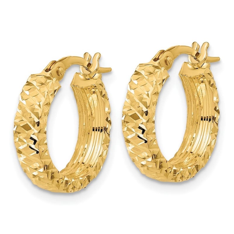 Curata 14k Yellow Gold Polished 4mm Sparkle Cut Hoop Earrings - 17x15.5mm 4mm