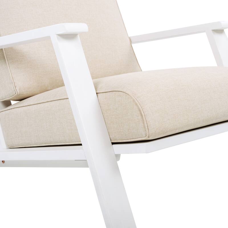 Patio Lounge Chair Set of 2, Outdoor Club Chair with Beige Cushion and Teak Acacia Wood Frame