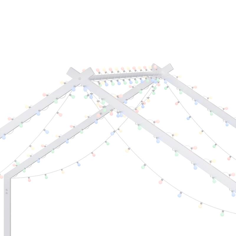 Full Size Kids LED Roof Bed Frame with Light Strips, Sturdy Iron Construction, White