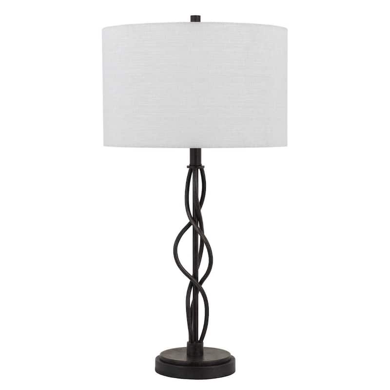 Stylish 30" Black Metal Table Lamp with Off White Linen Shade - 16” x 16” x 30”