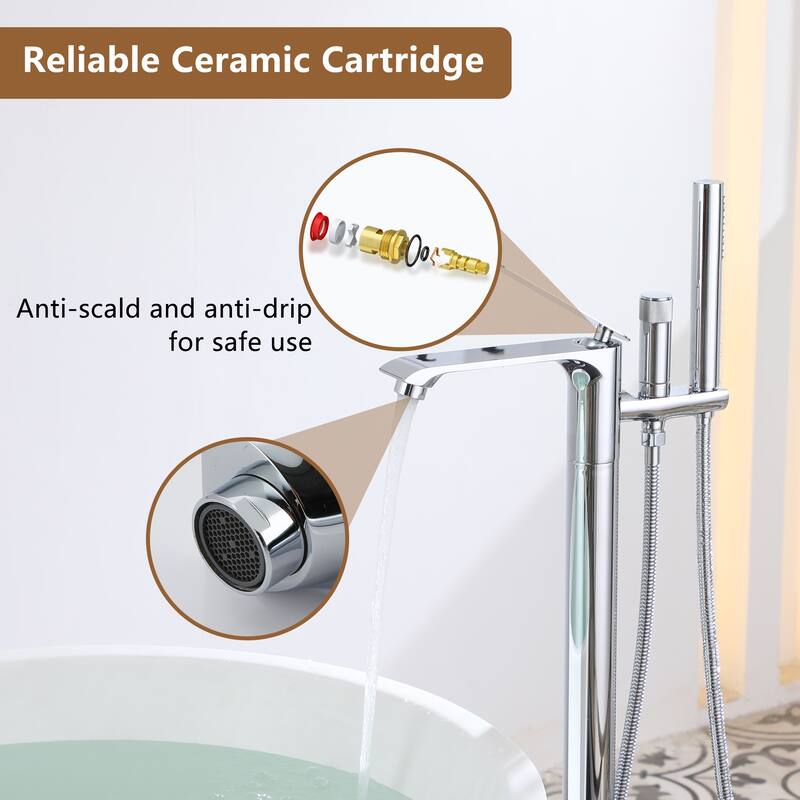 Bathtub Faucet, Floor Mount Free Standing Bathtub Faucet Tub Filler w/ Handheld Shower