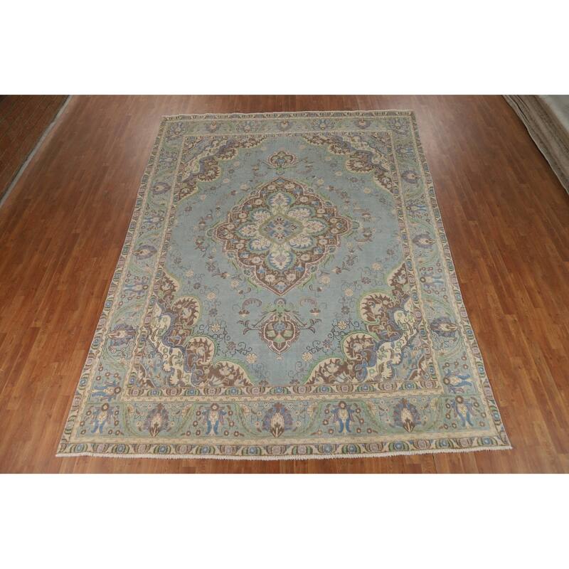 Floral / Medallion Tabriz Persian Area Rug Hand-Knotted Wool Carpet - 9'6"x 12'7"