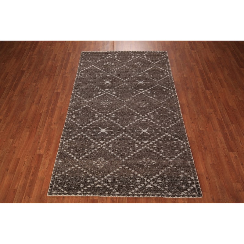 Brown Geometric Moroccan Oriental Area Rug Handmade Wool Carpet - 5'0" x 8'2"