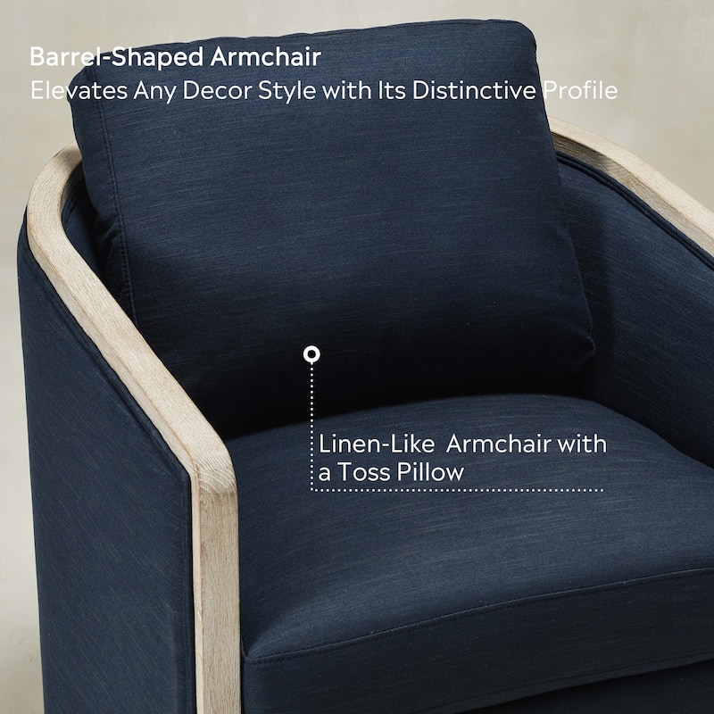 KINWELL 31"W Oak Frame Upholstered Swivel Barrel Armchair