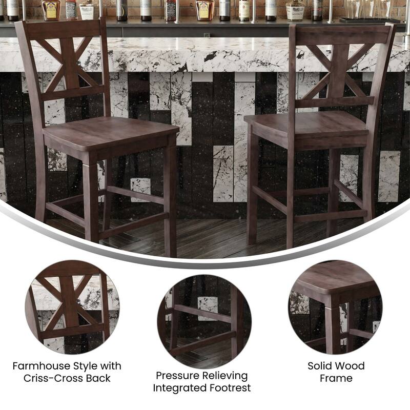 Commercial Grade Wooden Counter Height Stool, Set of 2