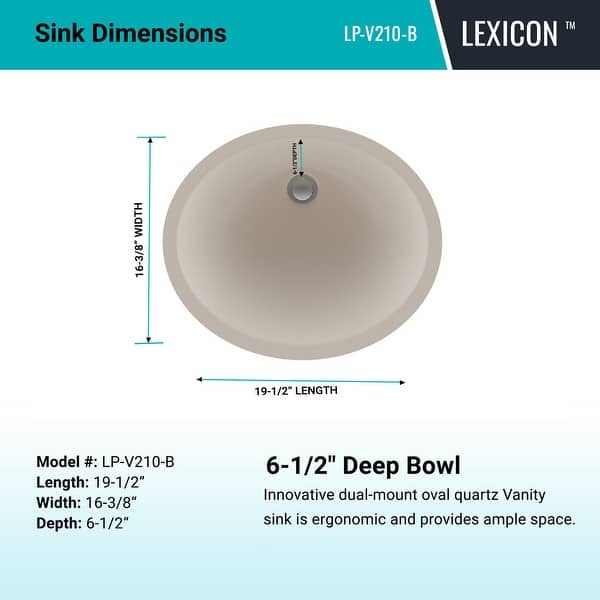 dimension image slide 1 of 2, Lexicon Platinum V210 Quartz Composite Oval Vanity Sink - Galaxy Beige
