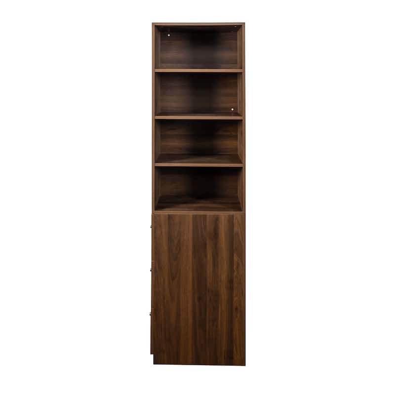 70.87"H Display & Storage Cabinet – 4-Tier Shelves, 3 Side Drawers, Modern Wooden Tall Bookcase for Living Room, Home Office