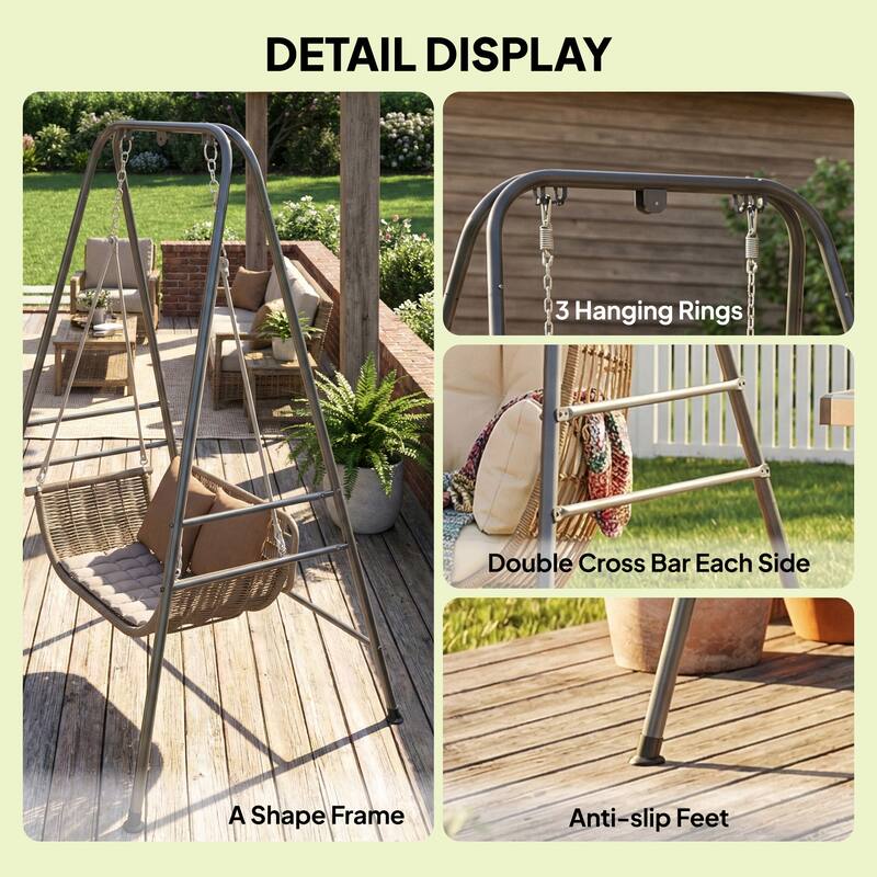 Outsunny Hammock Chair Stand, Free Standing Heavy Duty Hanging Swing Chair with Anti-Slip Foot Pads, 2 Carabiners