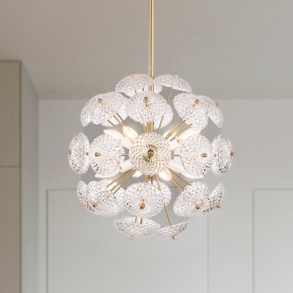 slide 2 of 11, Nafli 18 Inch Texture Glass Brass Chandelier with 8 Light Brass