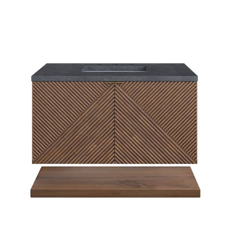 James Martin Vanities D200-V36-3CSP Marcello 36" Wall Mounted Single - Chestnut / Charcoal Soapstone - Chestnut Finish