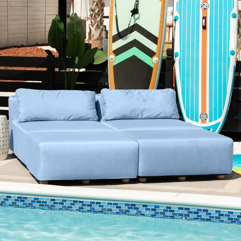 Jaxx Vada Outdoor Sun Lounger Loveseat Luxurious Modular Double Chaise and Conversation Nook - 72" W x 79.5" D x 25.5" H
