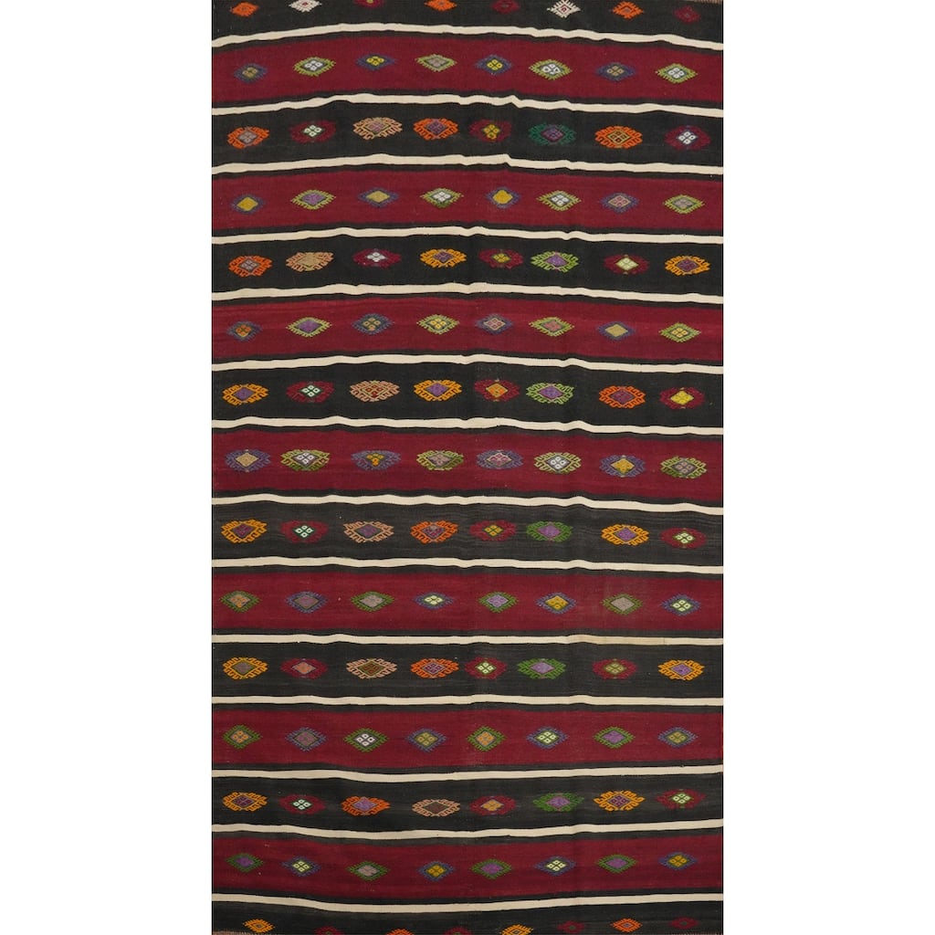 Hand Woven Oriental 100% Wool Carpet Southwestern Tribal Multi-Colored Kilim Area Rug - 10' 5'' X 5' 9''