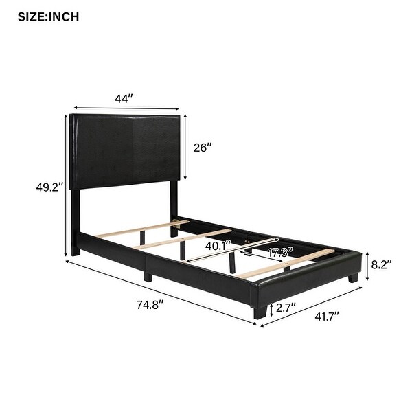 Vienna Faux Leather Upholstered Platform Bed with Wooden Slats, Twin
