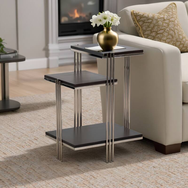 Metal and Mango Wood Three-Tier Accent Table - 20" x 15" x 24"