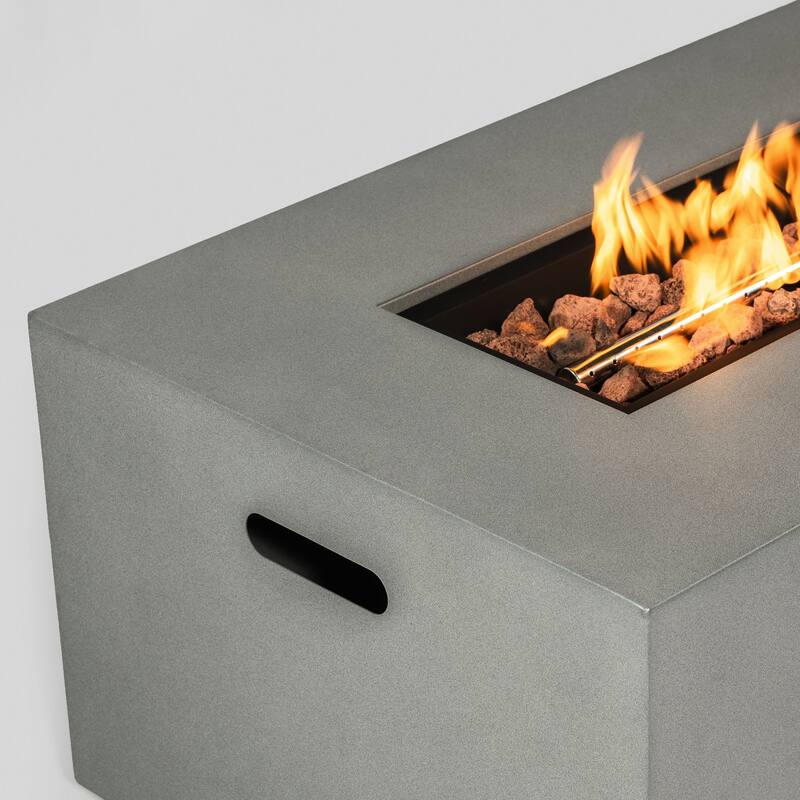 GDFStudio - Mason Combo Outdoor Rectangular Propane Fire Table with Wind Guard and External Tank Holder