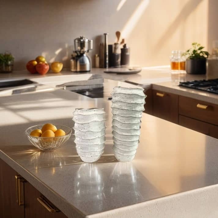 White Creamy Ceramic Grooved Vases Modern Decorative Set of Two Pieces