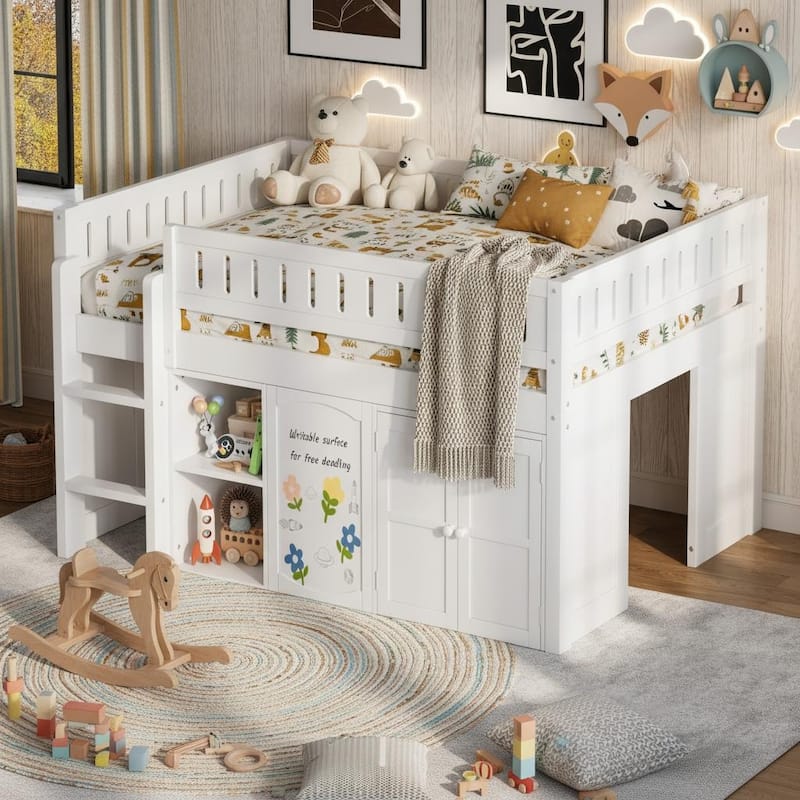 Multi-Functional Full Loft Bed with Chalkboard & Built-In Cabinet by Harper&Bright Designs