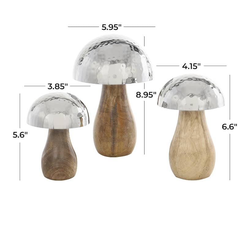 Stainless Steel Metal Mushroom Handmade Hammered Decorative Sculpture - Set of 3 Gold or Silver - Roche River Decor