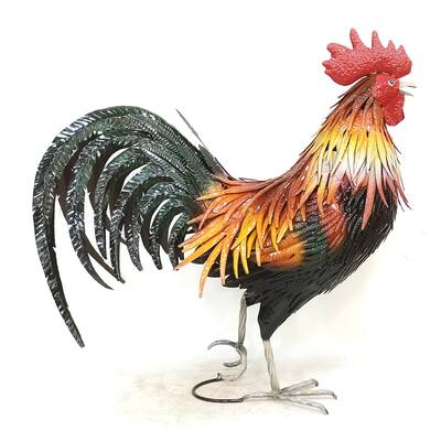 28" Tall Painted Iron Rooster Decoration "Leopold"