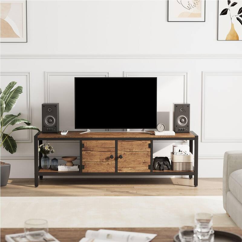 58/65 Inch TV Stand with Storage - Brown_65" - Brown_65"