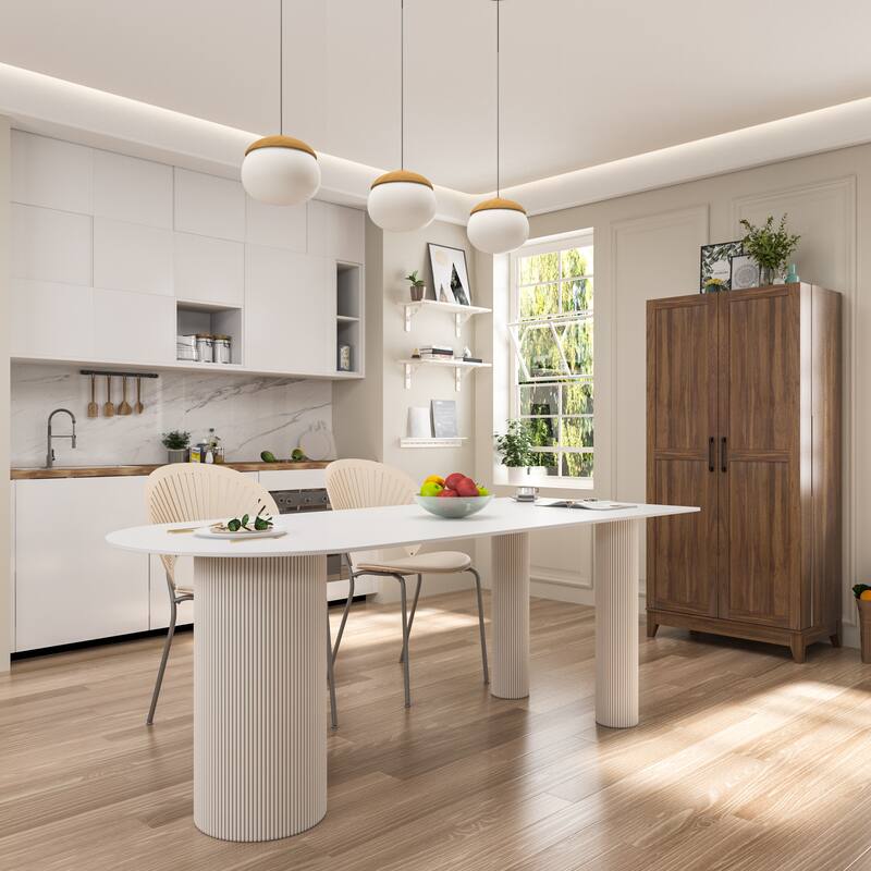 White Light Wood Grain Kitchen Cabinet with Red Wine Drawers Pantry