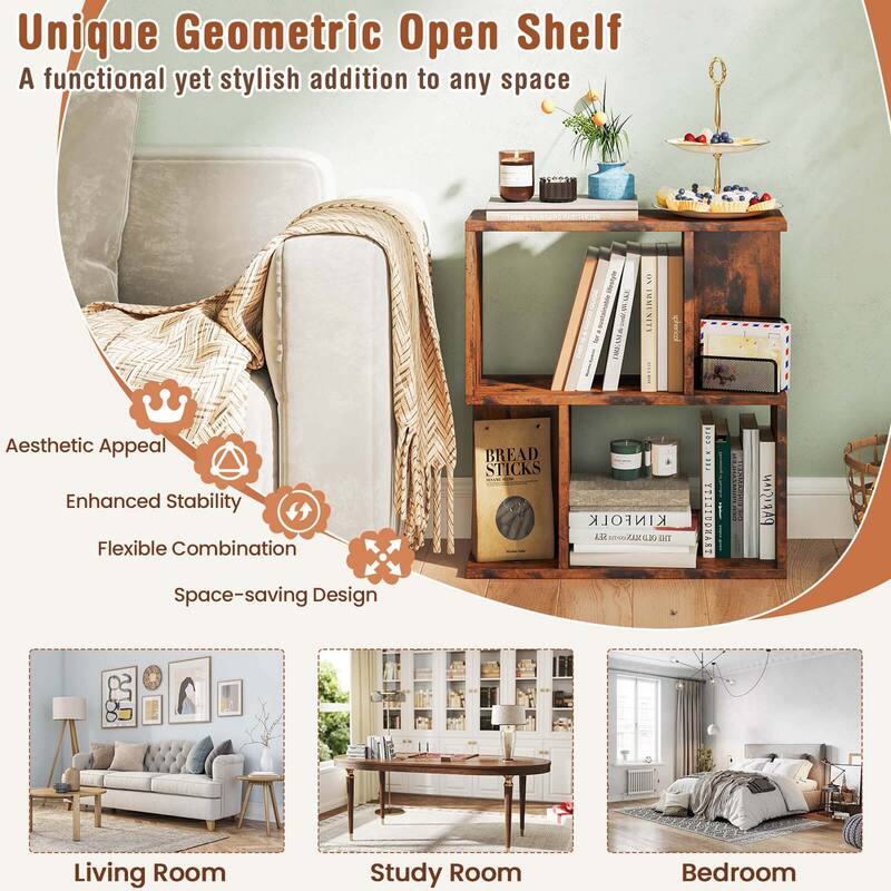 Costway 1/2 PCS 3-Tier Bookshelf Geometric Bookcase Side Table with