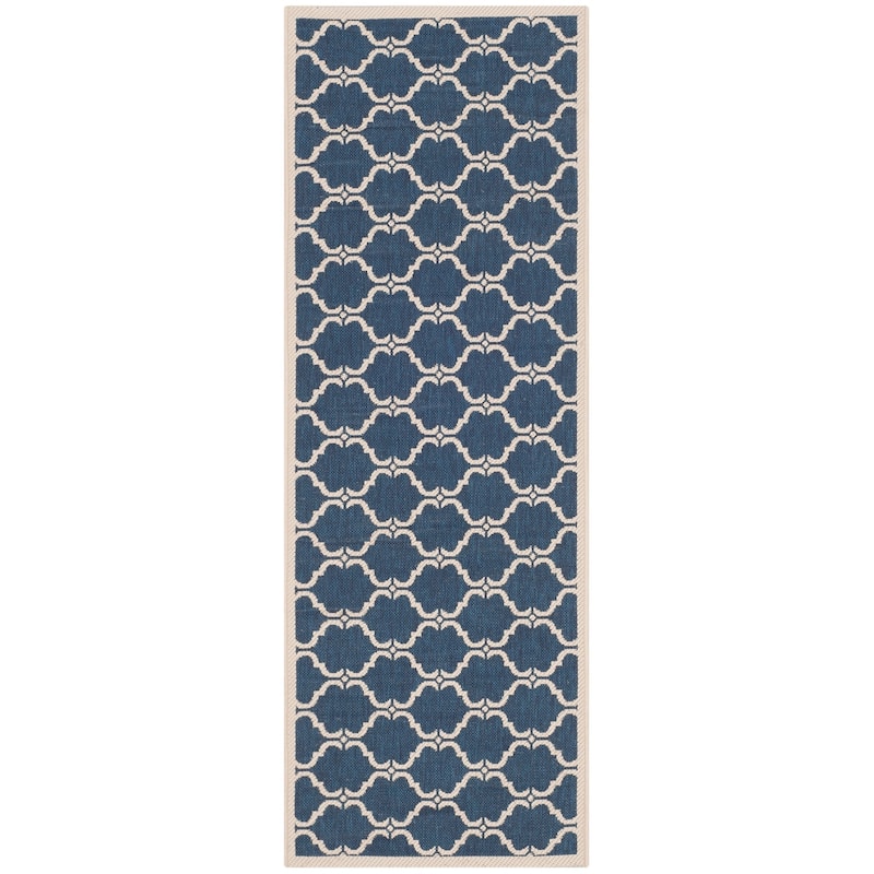 SAFAVIEH Courtyard Charleen Indoor/ Outdoor Waterproof Patio Backyard Rug - 2'3" x 10' Runner - Navy/Beige