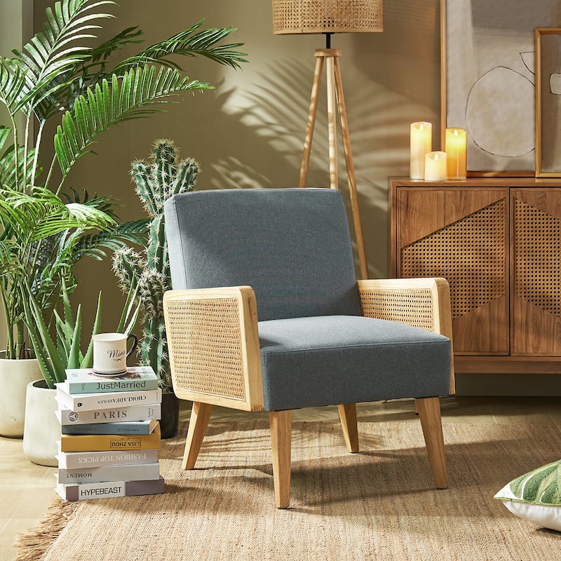 Carmina Upholstered Accent Chair with Natural Rattan Arms by HULALA HOME