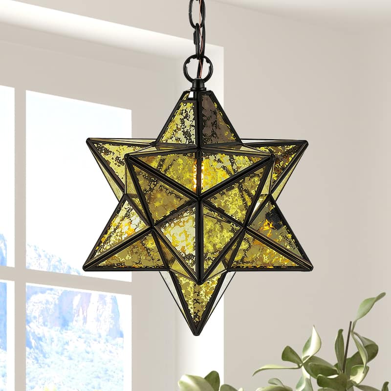 Lynn Moravian Star Metal/Clear Glass LED Pendant, by JONATHAN Y - 1 Light