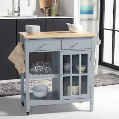 SAFAVIEH Fawn 1-Door 2-Drawer 2-Shelf Kitchen Cart - 33.5" W x 16.9" L x 35" H - 33Wx17Dx35H