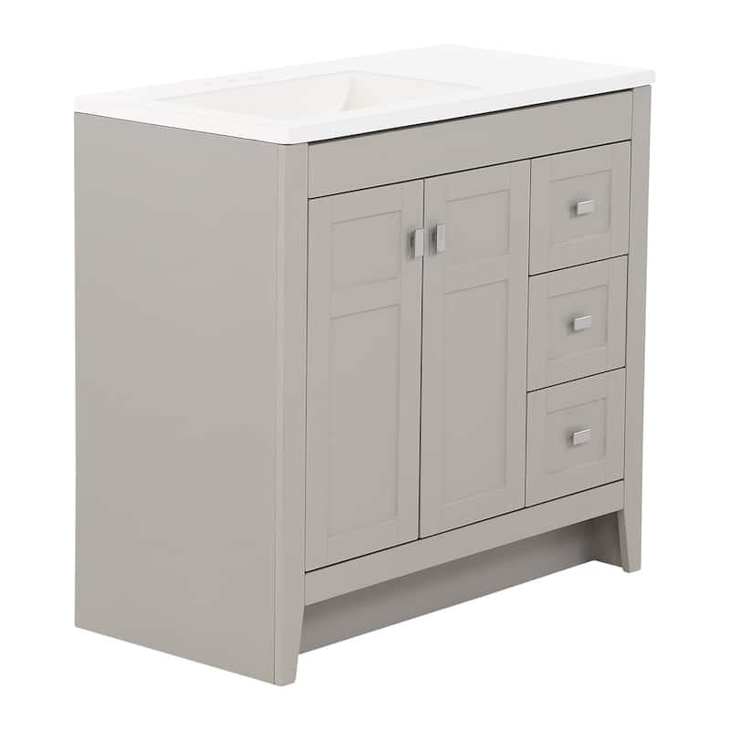 Spring Mill Cabinets Lonsdale 36.5" 2-Door Bathroom Vanity With 3 Drawers and White Sink Top