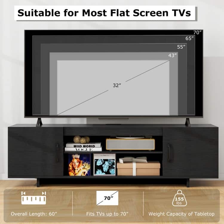 Modern TV Stand with USB Ports and Cable Holes for 65 Inch TVs - 60" x 15.5" x 17.5"