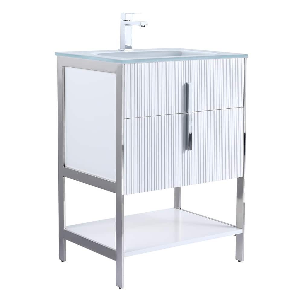 Fine Fixtures Serenity Modern Bathroom Vanity with White Glass Top