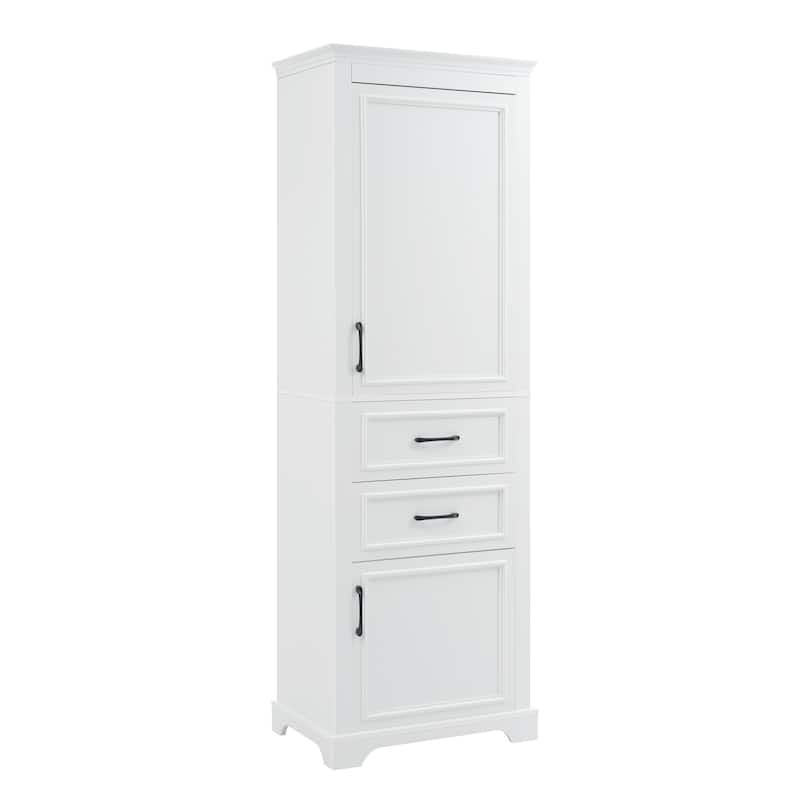 Bathroom Freestanding Storage Cabinet White Tall Cabinet with Adjustable Shelves, Black Handles and Anti-Tipping Design聽