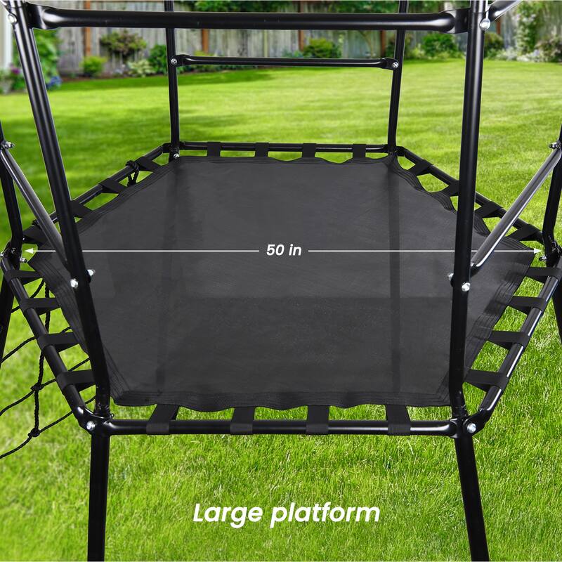 Hapfan Jungle Gym with Platform and Tent, Climbing Toys with Monkey Bars for Kids, Metal Outdoor Play Equipment