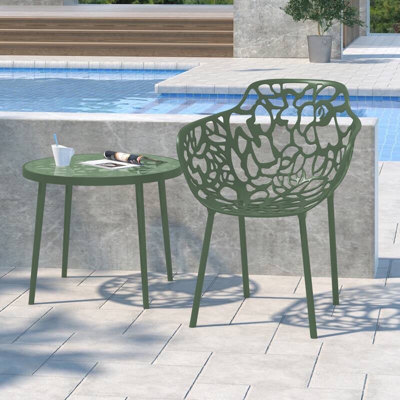 Devon Stackable Aluminum Dining Armchair with Floral Cutouts Design, UV-Protected, Indoor/Outdoor Patio Side Chair