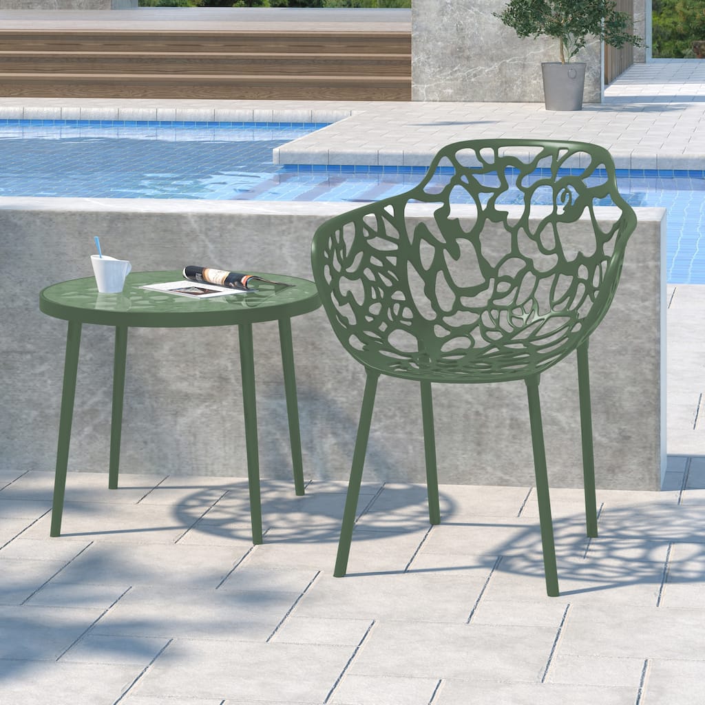 Devon Stackable Aluminum Dining Armchair with Floral Cutouts Design, UV-Protected, Indoor/Outdoor Patio Side Chair