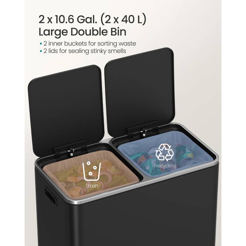Stainless Steel Dual Trash Can with Soft-Close Lid and Pedals