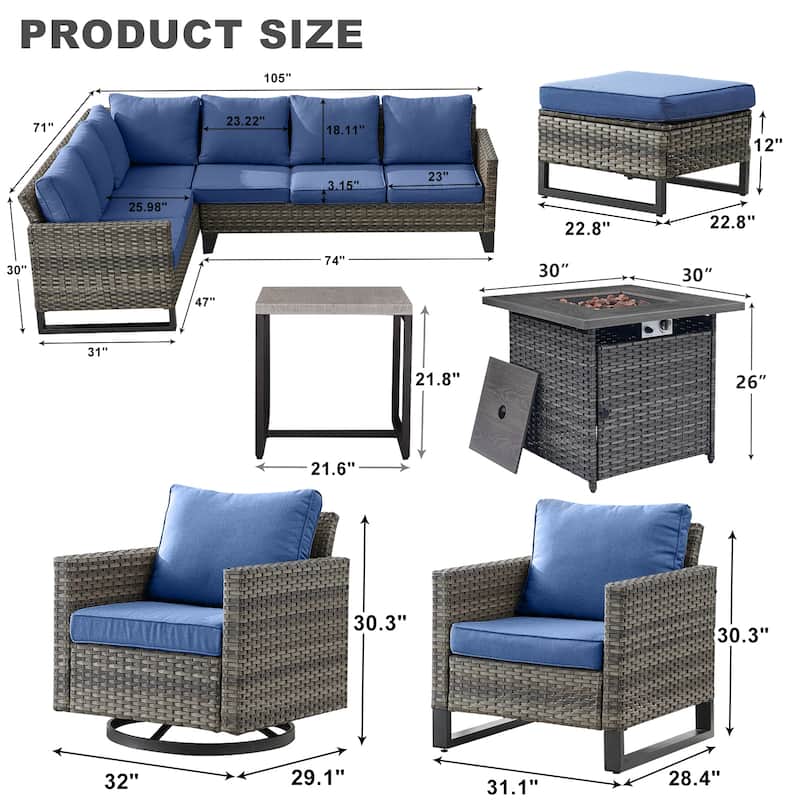 Pocassy Outdoor PE Wicker Sofa Conversation Set