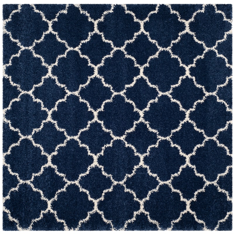 SAFAVIEH Hudson Shag Jeryl Glam Trellis 2-inch Area Rug - 9' Square - Navy/Ivory