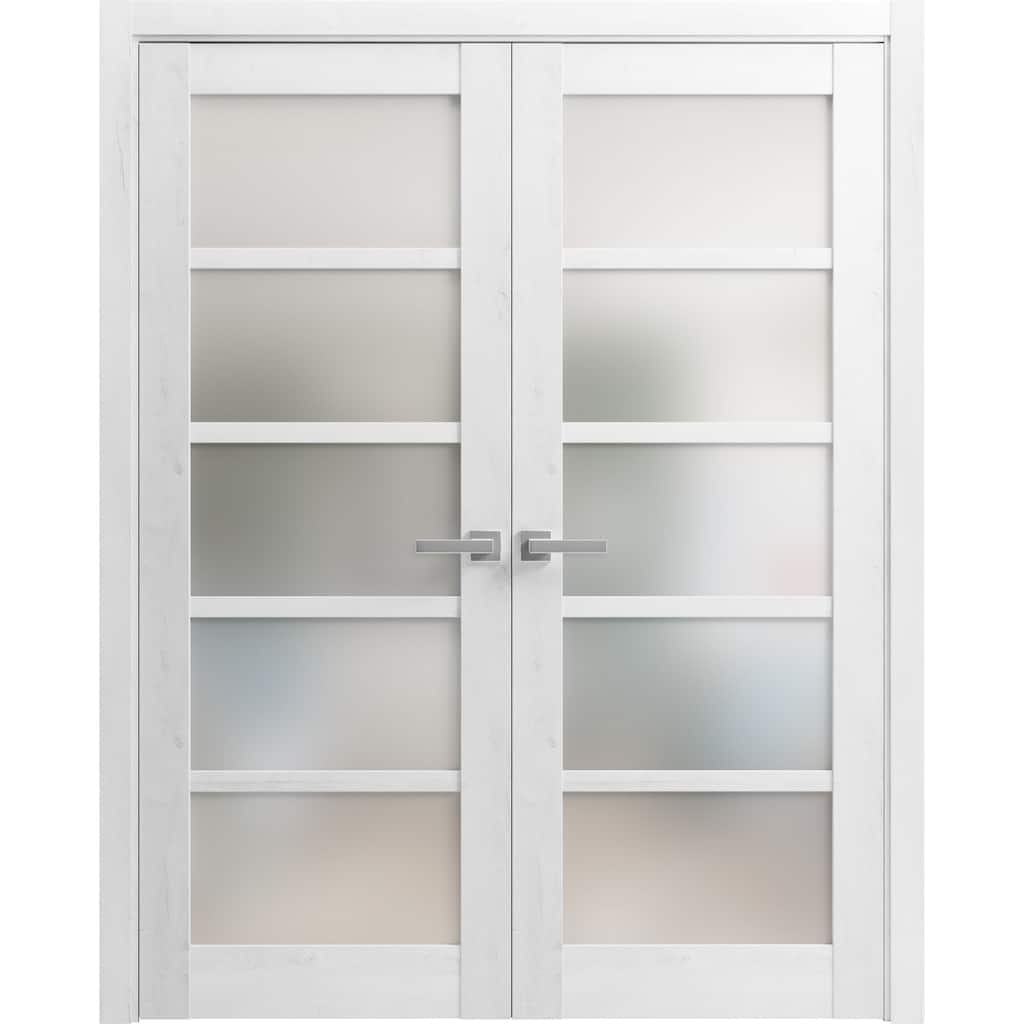 SartoDoors Quadro 4002 | Interior French Doors Double French | Solid Wood w/ Glass | Slab Only | 36x80, White