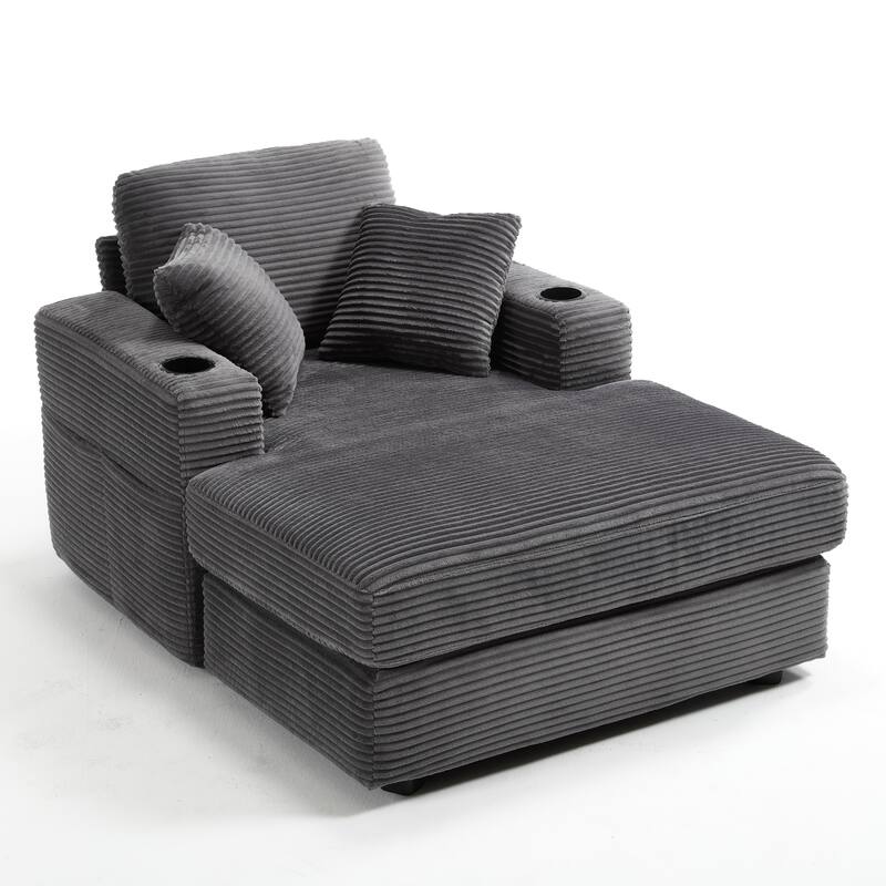 Corduroy Upholstered Chaise Lounge Sofa,Magazine bag,Detachable Cushions Deep Seat,3 colour