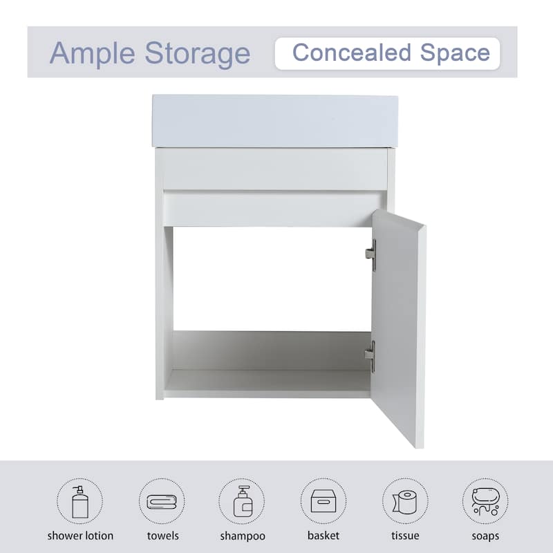 18 Inch Single Sink Bathroom Vanity with Soft Close Door, 18x10