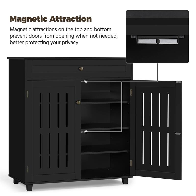 Yaheetech 4 Tier Shoe Storage Cabinet 1 Drawer Closed Adjustable Shoes Rack - 31 x 15 x 34'' (L x W x H)
