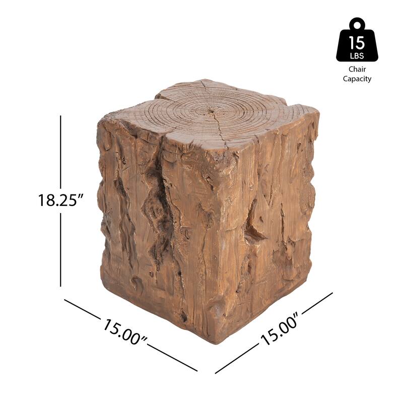 Roomfitters Amira Outdoor Tree Stump Side Table, Weather Resistant MGO Faux Wood Accent, Brown Finish